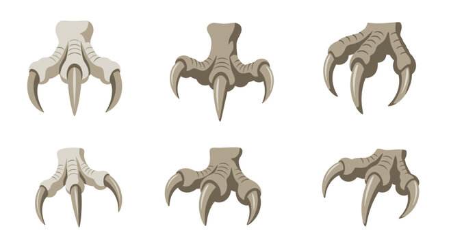 Collection of Six Realistic Dragon Claws, Monster Paws, and Bird Talons Vector Illustrations