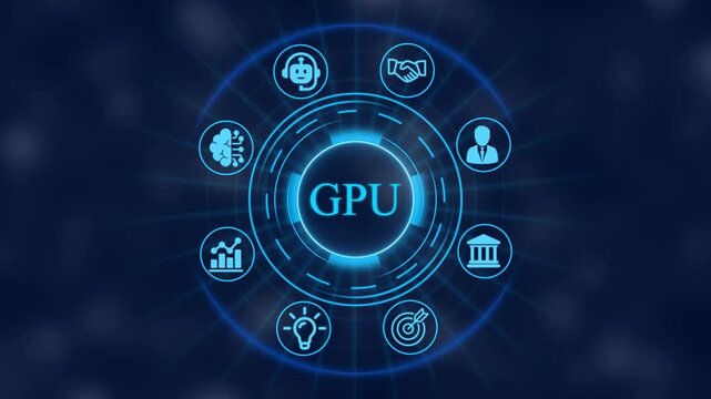 Gpu technology concept with animated digital for artificial intelligence, data processing, and cloud computing
