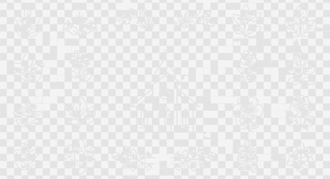 Delicate white snowflake patterns on a transparent background, winter frost overlay