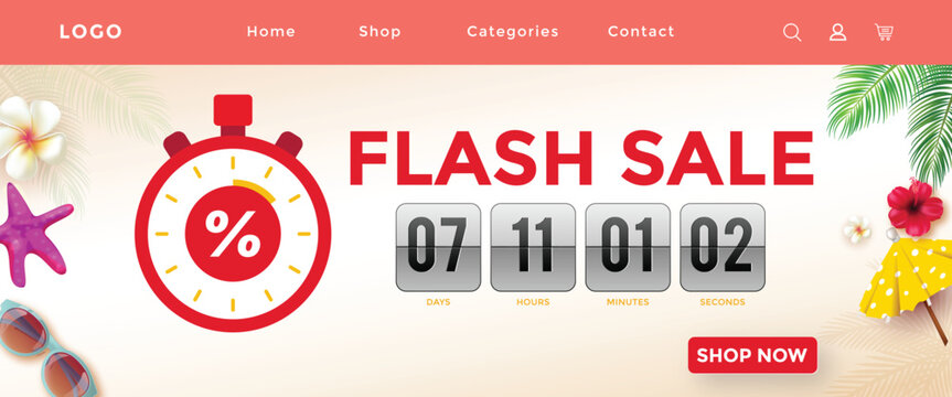 Modern Flash Sale E-commerce Banner UI Template with Countdown Timer and Limited Time Discount Promotion