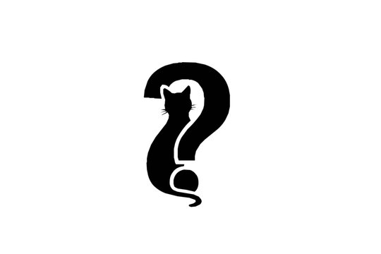 Cat and question mark combined silhouette concept minimal black pet symbol vector isolated on white