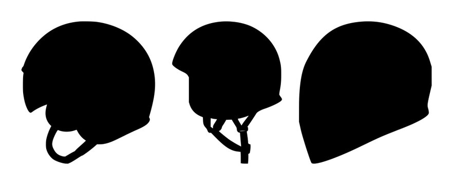 Motorcycle helmet set with a black silhouette design featuring head protection, biker gear, and safety equipment with a clean and simple white background