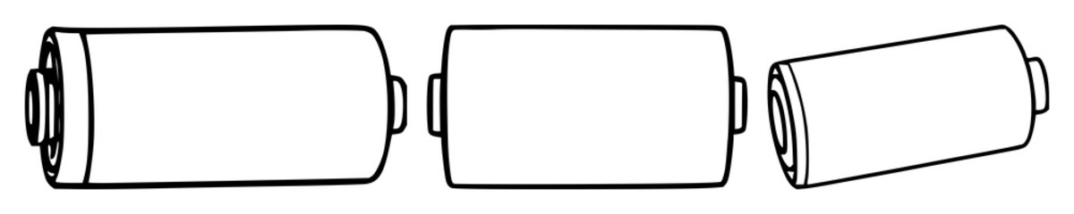 Obraz premium Alkaline battery set with black line art on white background featuring power source, energizing symbols, simple illustration with electronics and portable device