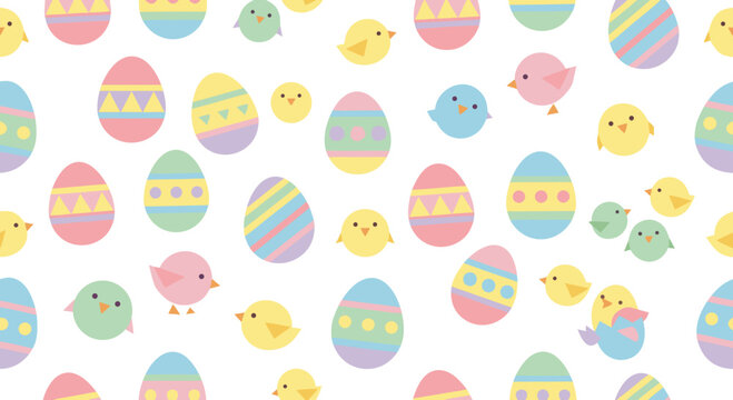 Easter eggs and chicks pastel scattered pattern