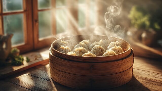 Steamed dumplings in bamboo.