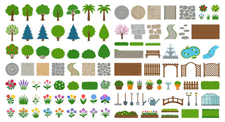 Garden and landscape elements vector illustration set on white background © rita