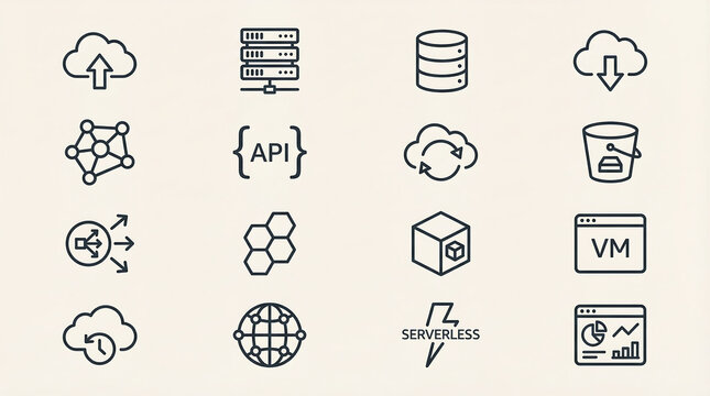 Cloud computing event serverless architecture and api integration in technology data centers digital environment modern viewpoint