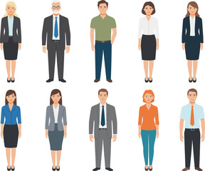 Obraz premium Diverse collection of professional business people avatars standing in formal and casual office wear for corporate team concepts