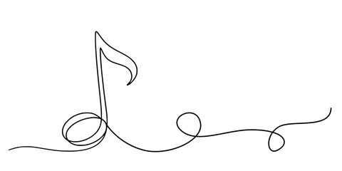 Musical Note Line Art, Minimalist continuous-line drawing of a musical note with looping line, symbolizing sound and creativity © Sa_e