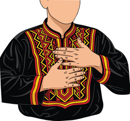 Obraz premium Traditional Indonesian Man Wearing Acehnese Gayo Pattern Ethnic Outfit