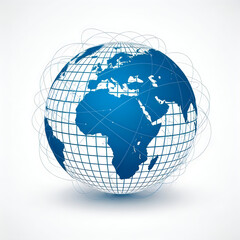 Naklejka premium Blue and white globe with grid lines isolated on white background