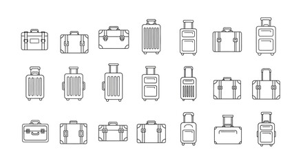 Set of travel suitcase and luggage icons in hand drawn sketch style. © Safa_Sekar Madinah