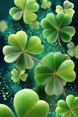 Naklejka premium Shamrocks and clovers floating on a green bokeh background for St. Patrick's Day celebration