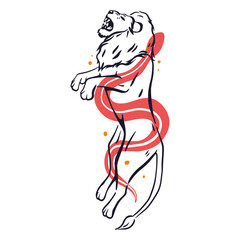 Obraz premium Lion coiled by a snake
