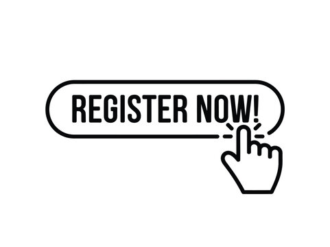 Register now logo template modern button badge design for online signup form promotion and digital marketing call to action