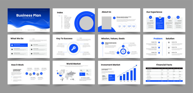 Modern Business Plan Presentation with Blue Corporate Style Layout, Business Plan Pitch Deck Template  
