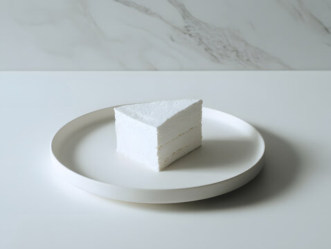 Minimal white cheesecake clean plate soft shadow luxury ca d b slice of minimalist white cake on clean round plate with soft shadow on marble background, elegant simple dessert presentation