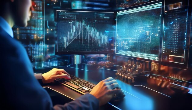 working hands of controller with data base from scada system on computer screen