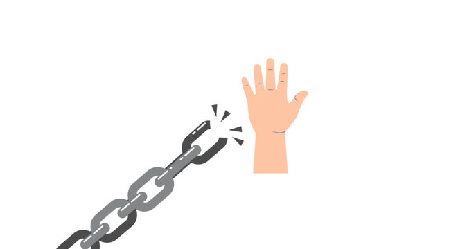 Hand Breaking Free from Metal Chain.