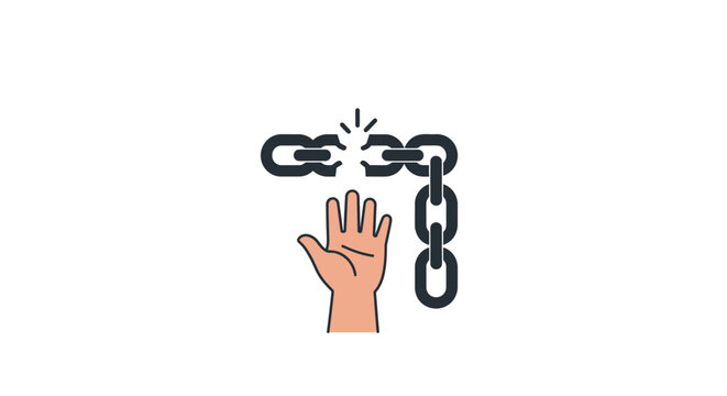 Hand breaking free from metal chain.