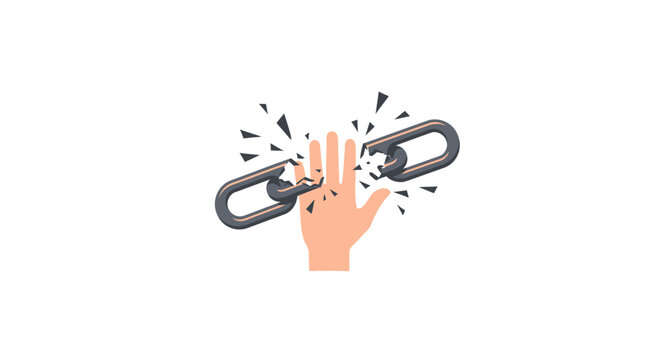 Hand breaking free from metal chain.