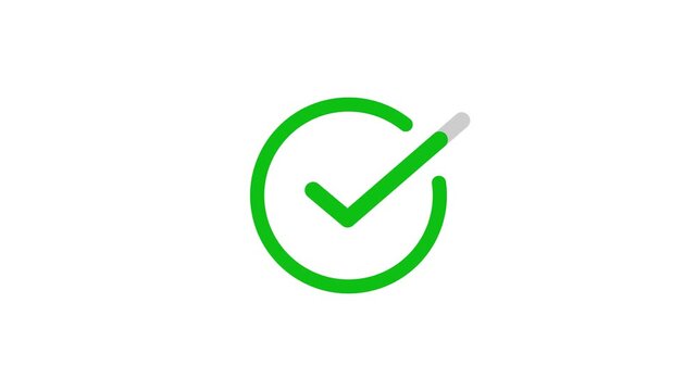 Animated check mark icon in green circle. Isolated check mark sign, verify complete sign, approved, select tick, success , approved, yes icon signs, verified success symbol on transparent background.