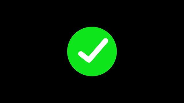 Tick mark icon animated success approval correct sign intro template. on a black background 4k video