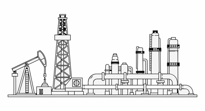 Oil rig and refinery industrial complex illustration 1.