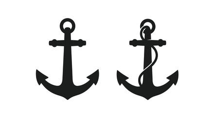 Black anchor silhouettes with rope nautical design on white background © Tm Studio