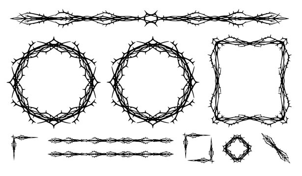 Black thorn vine ornamental borders and patterns gothic decorative vector illustration