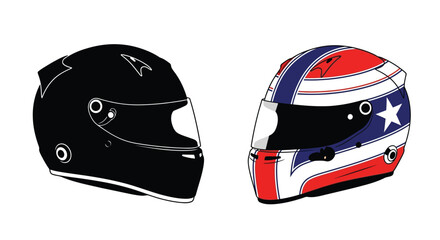 Fototapeta premium Racing helmet illustration black and patriotic design on white background
