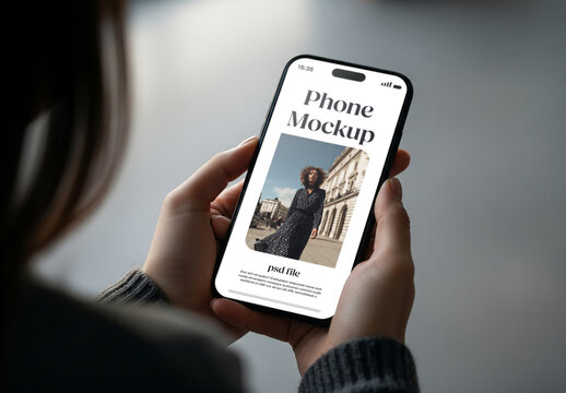 Two hands holding a smartphone mockup