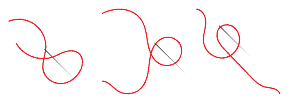 Red thread isolates on a white background. red thread looped in a circle form, symbolizing vector. line of red yarn, long red thread. vector illustration EPS 10 .