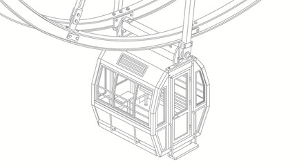 Obraz premium Detailed line drawing of a Ferris wheel gondola, showcasing its structural design and passenger compartment.