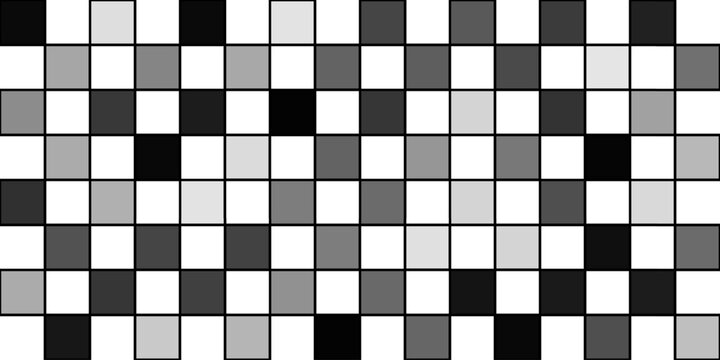 Abstract black and white checkered pattern with random gray squares background.