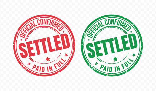 Official settled stamp paid in full confirmation badge for financial success and legal completion