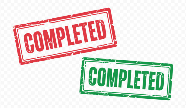 Completed task stamp icons set with red and green hand-drawn check marks for business success and project finalization