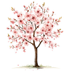 Blossoms On Tree, playful watercolor vector depicting lively antics and expressive gestures, isolated on a white background. © zenvor