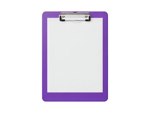 Purple clipboard with blank white paper isolated on transparent background