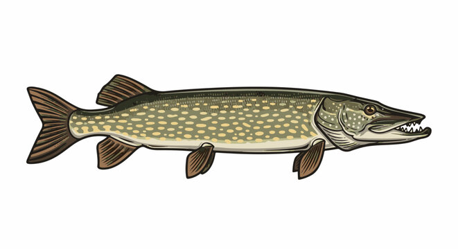 A detailed illustration of a predatory freshwater fish with sharp teeth