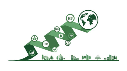Eco-Friendly Progress: A visually striking graphic representing the journey of environmentalism, highlighting key eco-friendly initiatives and global awareness. © Maira