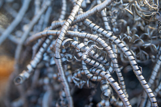 A beautiful pile of metal shavings is not red-hot, not rusty. Abstract Texture Backgrounds for Industrial themes has a Copy Space