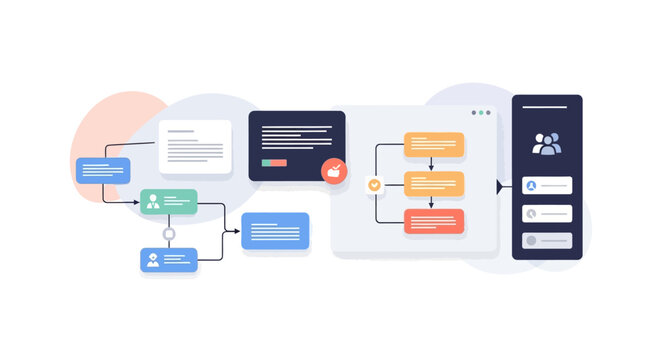 Business process flowchart, workflow diagram, user interface design, project management