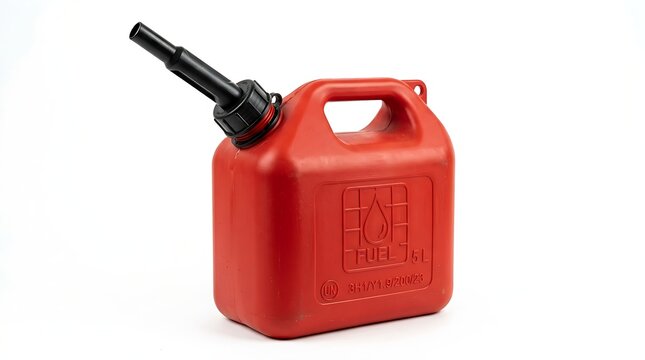 Compact red gasoline storage tank with convenient handle, presented as a professional product graphic on white backdrop.