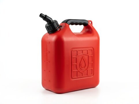 Isolated image of a 5-liter gasoline jerry can, perfect for automotive supply retail and safety-focused industrial content.
