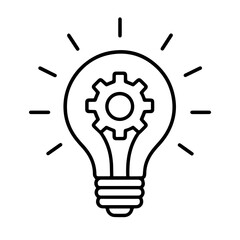 Fototapeta premium Light Bulb with Gear Line Icon – Innovation Idea Symbol, Creative Thinking, Technology Concept, Editable Stroke Vector Illustration