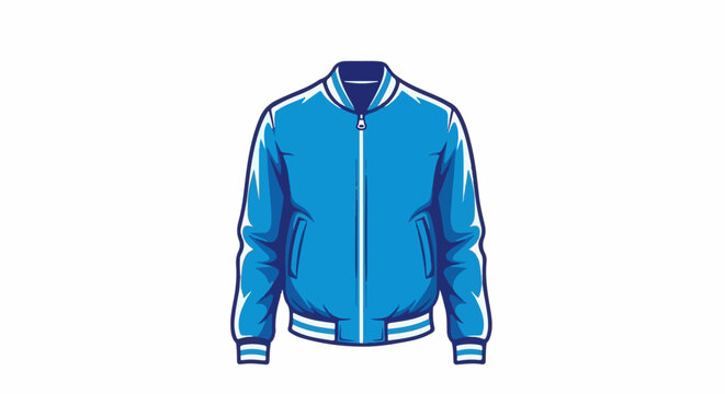 Bright blue bomber jacket with white accents on collar, cuffs, and hem