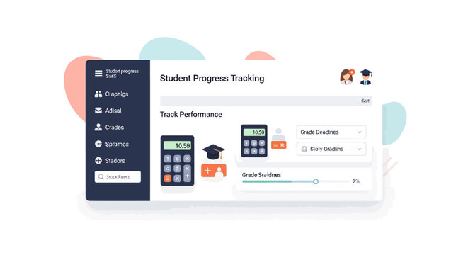Student Progress Tracking Software Interface with Analytics and Performance Metrics