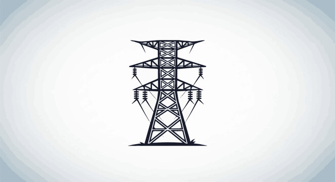 A stark, dark silhouette of an electricity pylon against a subtle, gradient sky
