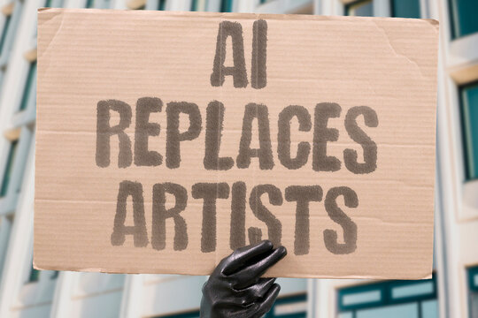 "AI Replaces Artists" Automated image tools directly compete with and economically displace professional human illustrators across all industries. AI. ART. DISPLACE. ILLUSTRATE. ECONOMIC.